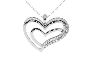 10,14Kt Gold and diamond Double heart Pendant necklace. Heart in a heart pendant in Gold or Silver with chain. Dual heart budget jewelry.