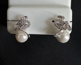 925 Sterling Silver, Diamond and Pearl Flamingo Stud Earrings. The Flamingo Earrings for Women Animal Stud Earrings