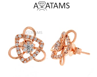 Diamond Stud Earrings | Cluster Round Diamond Earrings in 10Kt Gold | Eco Friendly Lab Grown Diamond Composite Stud Earrings in Rose Gold