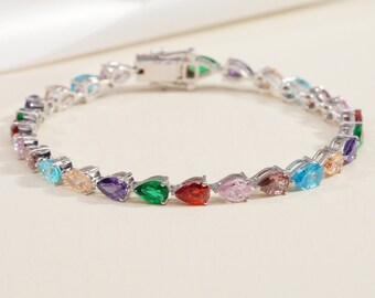 Multicolor gemstone tennis bracelet for women. Citrine, Amethyst, Blue topaz, Brown topaz, garnet, peridot bracelet in 925 sterling Silver.