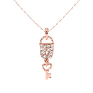 Lock and Key pendant in Rose Gold | Heart Shaped Key Silver Pendant | Love Lock Charm with Gold pendant Perfect Valentine Gift for Her