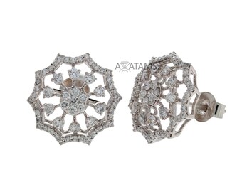 Silver Sun Diamond Earring | vintage wedding Earring Studs in White Gold | Unique Handmade Lab Diamond Studs in 10kt Gold | Modern Earrings