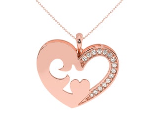 0.18 carat real diamond double heart Gold diamond pendant with chain. Moissanite or lab grown diamond gold or Silver pendant with chain.