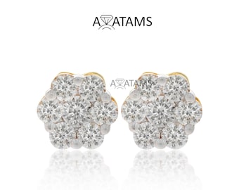 Small Diamond Floral Studs | Cluster Round Diamond Earrings in 10Kt Gold | Eco Friendly Lab Grown Diamond Unique Studs | affordable jewelry