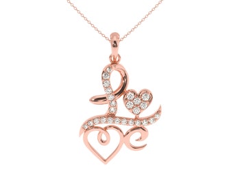 Love Heart diamond necklace silver, white, rose gold. Beautiful Gold Jewelry Gift for Women and Girls. Gold Diamond pendant chain Love Charm