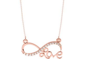 Infinity Love Necklace with Diamonds in Gold, Rose Gold, Silver. Forever pendant classy jewelry. Sisters forever thanksgiving gift.