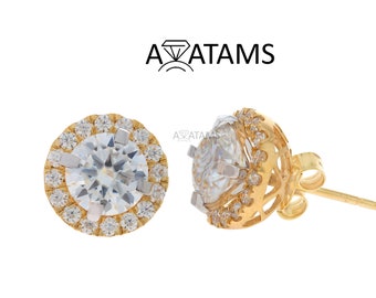 Diamond Studs and Earring Jacket | Fusion Cluster Diamond Earrings in 10k Gold | Moissanite Diamond Convertible Stud Earrings in Rose Gold