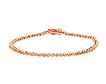 1 carat Diamond Tennis Bracelet | 10Kt Rose and White Gold | 7 inch long 3.2 mm wide natural Diamond friendship bracelet | Women Bracelets