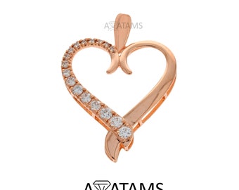 Rose Gold Heart Diamond Pendant | Composite Round Diamond Open Heart Charm Pendant | Eco Friendly Lab Grown Diamond in 10kt gold pendant