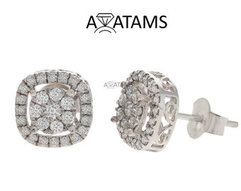 Art Deco Square Frame Diamond Studs in White Gold | Earring in 10kt Gold for wedding, brides | Eco Friendly Lab Grown Composite Diamond Stud