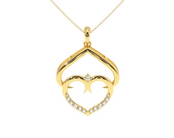 Heart Diamond Necklace with Inverted heart | Upside Down Heart Shaped Pendant Charm with chain | Personalized diamond heart necklace Gift