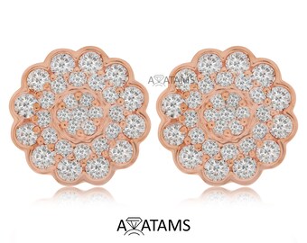 1 carat Diamond Layered round Stud in 10Kt Gold | flower Cluster Diamond Double Frame Earring | small and big diamond huggie Vintage Earring