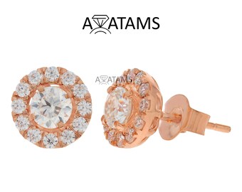 Moissanite Diamond Studs | Cluster Diamond Earrings in 10k Gold | Moissanite Diamond Convertible Stud Earrings in Rose Gold. Diamond earring