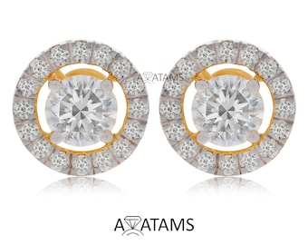 Art Deco Round Frame Diamond Studs in 10Kt Gold | Cluster Diamond Earrings | Eco Friendly Moissanite Composite Diamond Studs