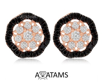 Black Diamond Flower Earring in 10Kt Rose Gold | Round Composite Diamond Studs | Lab Grown Cluster Earring | Eco Friendly Diamond Earring