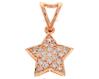 10kt Rose Gold Diamond Double Star Pendant | Lab grown Round Diamond Galaxy Pendant | Eco Friendly Lab Grown Diamond North Star Pendant