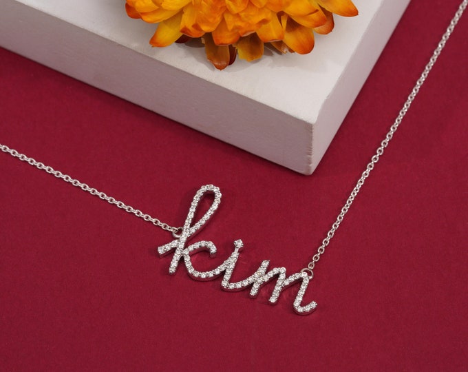 Featured listing image: Personalized diamond name necklace with chain in sterling Silver. Perfect gift for her. Available in yellow, white or rose gold and silver.