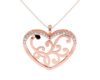 14Kt Gold, Diamond Heart Pendant | Heart Design necklace in natural diamond, moissanite, man made diamond | Daily Staple Jewelry Necklace