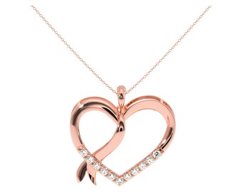 0.22 carat real diamond gold bow tie heart pendant in silver or yellow, white, rose gold with chain. sustainable diamond Gold pendant chain.