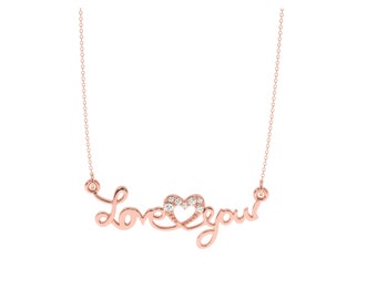 0.5 carat diamond Love pendant with diamond studded heart. Diamond charm pendant with love. sustainable diamond chain for partner and girls