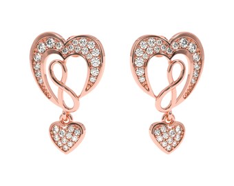 Shining Infinity Hearts Diamond Earrings in 10K Gold. Stunning Gold Diamond Earrings For Women. Earrings in Yellow, White, Rose Gold, Silver
