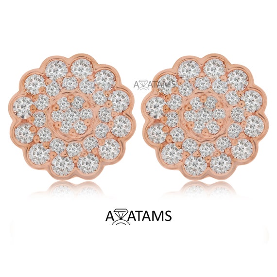 1 carat Diamond Layered round Stud in 10Kt Gold | flower Cluster Diamond Double Frame Earring | small and big diamond huggie Vintage Earring