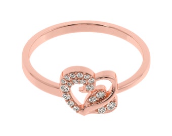 Heart Leaf Diamond Gold Ring | 14KT Rose Gold Heart Promise Ring | Simple Ring For Women | Moisannite Diamond Ring in Silver or Gold tones.