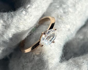 1 carat Step cut oval diamond ring. Lab grown solitaire diamond ring in Gold. Evil eye diamond ring. Simple diamond Solitaire.