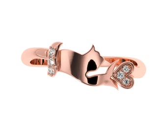 14KT Rose Gold Cute Heart Shape Ring For Her | Korean Finger Heart Diamond Gold Ring | Upcycled Lab Grown Diamond Ring in Silver/Gold tones