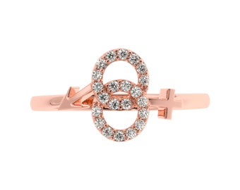 Piercing Diamond Gold Ring. 14KT Rose Gold Wedding Couple Ring. Intersecting circular Ring. Genuine Natural Diamond Ring in Silver/Gold tone