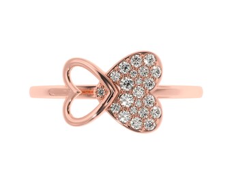 Up & Above Hearts Diamond Gold Ring | Made for each other Heart Ring | 2 Hearts Interlock Ring | Genuine Natural Diamond Ring in Silver/Gold