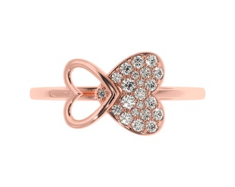 2 Hearts Interlock Ring | Up & Above Hearts Diamond Gold Ring | Double Butterfly Heart Ring | Upcycled LabGrown Diamond Ring in Silver/Gold