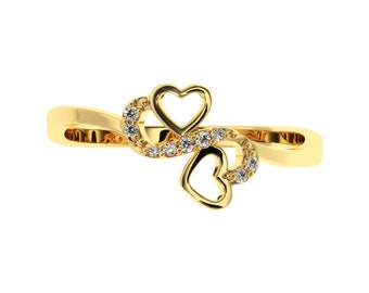 Two Hearts Connection Diamond Ring. Diamond Gold snake Ring | Infinity Heart Proposal Ring | Upcycled Lab Grown Diamond Ring in Silver/Gold