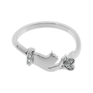 Korean Finger Heart Diamond Gold Ring | 14KT White Gold Cute Heart Shape Ring For Women | Moisannite Diamond Ring in Silver or Gold tones.