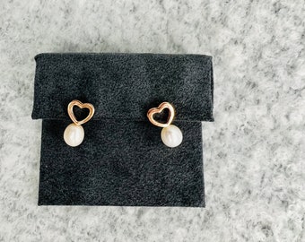 Freshwater Pearl Drop Earrings with Heart, Sterling Silver, Rose or Yellow Gold