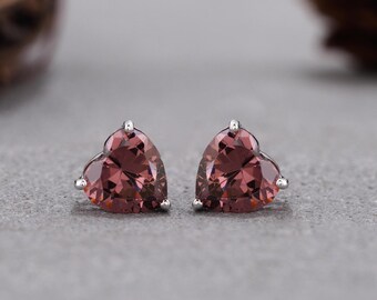 Sterling Silver July Birthstone Earrings. upto 2.1 carat total weight round, princess, heart shaped brown tourmaline Studs. unisex earrings.