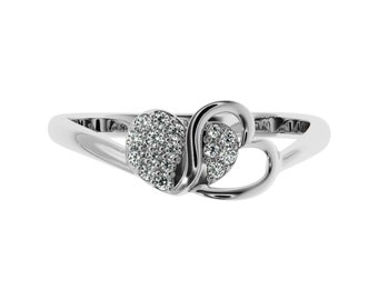 Double Heart Diamond Gold Ring | Rose Gold Heart Wedding Ring | Two Hearts Interlock Ring | Moisannite Diamond Ring in Silver or Gold tones.