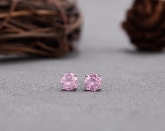 Square, heart and Round Pink Tourmaline Studs in Sterling Silver. October Birthstone Earrings. 1.5 carat total weight 6 mm. Birthday gift.