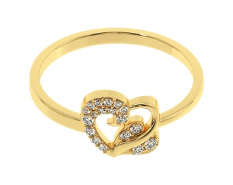 Heart Leaf Diamond Gold Ring | 18KT Rose Gold Heart Promise Ring | Ring For Women | Upcycled Lab Grown Diamond Ring in Silver or Gold tones.