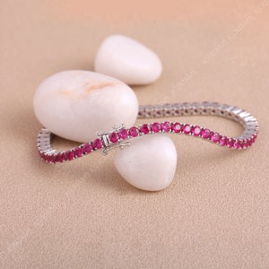 Gemstone Tennis Bracelet Sterling Silver | Ruby Tennis Diamond Bracelet | Emerald Diamond Tennis Bracelet | Gemstone Everyday Jewelry