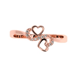Connected Hearts Diamond Ring. Mingled Hearts 10/14K Gold Ring | Infinity Hearts Wedding Ring | Moissanite Diamond Ring in Silver, Gold tone