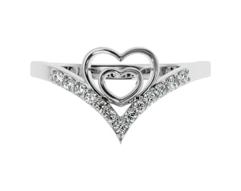 Heart in Heart Diamond Ring | Love in the Heart 14K Gold Ring. Double Hearts Wedding Ring. Moissanite Diamond Ring in Silver, 10 or 14k Gold