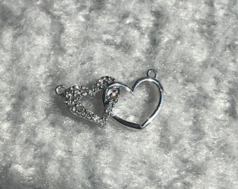 Diamond Connected Heart Necklace | Double heart diamond pendant for her| Interlocking heart necklace in Gold / Silver | Thanksgiving Gift