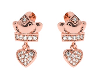 Queen of Hearts Diamond Earrings in 10Kt | Diamond Crown Hearts Gold Earrings. Crest  Earrings For Women in Yellow,White,Rose gold or Silver