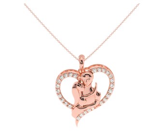 14Kt Rose Gold or Silver Hugging Diamond Pendant. Partners hugging each other with full heart diamond pendant. Natural diamonds or lab grown