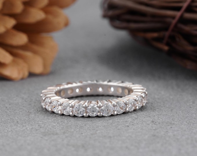 Featured listing image: 1.8 carat brilliant round cut natural diamond eternity band in white gold Gold. Round diamond infinity band. Lab Grown diamond wedding band.
