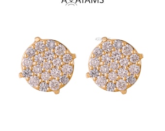 Lab grown Diamond Stud in 10Kt Gold | Round Disc Earrings | Lab Diamond Earring | Round Diamond Earrings for all. Wedding, bridesmaid gift.