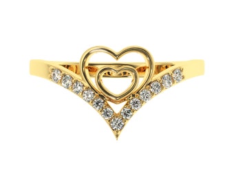 Close to Heart Diamond Ring | Love in the Heart 14K Gold Ring | Double Hearts Wedding Ring | Upcycled Lab Grown Diamond Ring in Silver/Gold