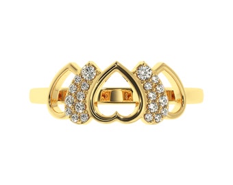 Heart Diamond Wings Gold Ring | Triple Heart Engagement Ring | Love Ring For Women |Moisannite Diamond Wedding Ring in silver or Gold tones.