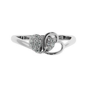Double Heart Diamond Gold Ring | Rose Gold Heart Wedding Ring | Two Hearts Interlock Ring | Genuine Natural Diamond Ring in Silver/Gold tone